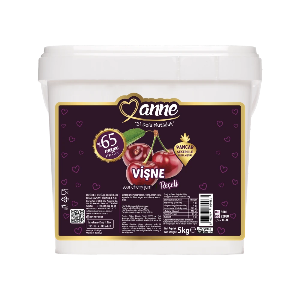 DOĞBES VİŞNE REÇELİ 5 KG. 65 MEYVELİ