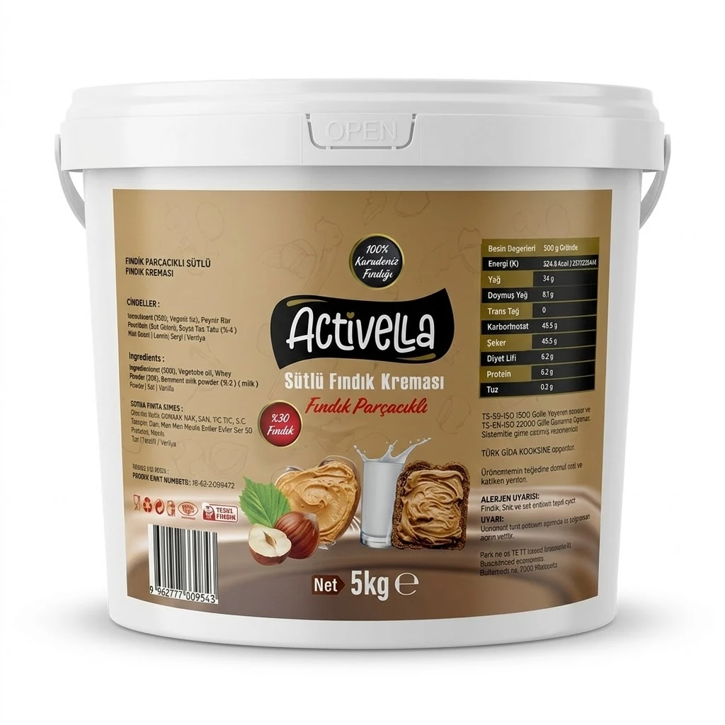 ACTİVELLA PARÇACIKLI  SÜTLÜ FINDIK EZMESİ %30 * 5 KG