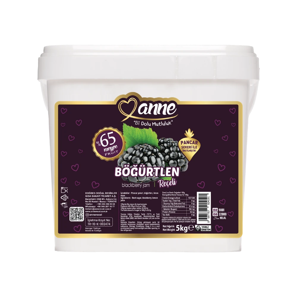 DOĞBES BÖĞÜRTLEN REÇELİ 5 KG. 65 MEYVELİ